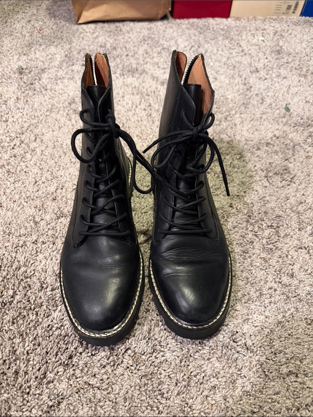 Madewell black leather combat style boot, size 7
